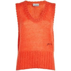 GANNI Orange Mohair Knit Sweatervest